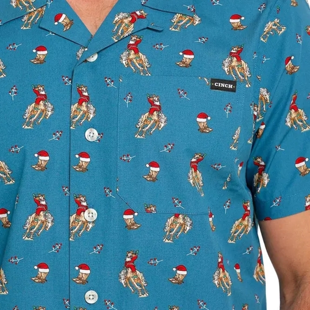 Cinch Men's Teal Cowboy Print Shirt